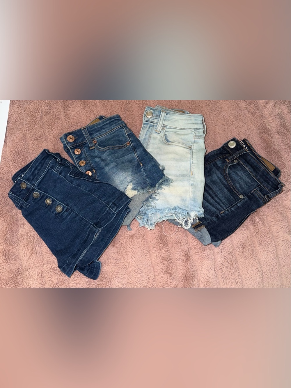 Women’s High-Rise Distressed Denim Shorts - Light Blue and Dark Blue